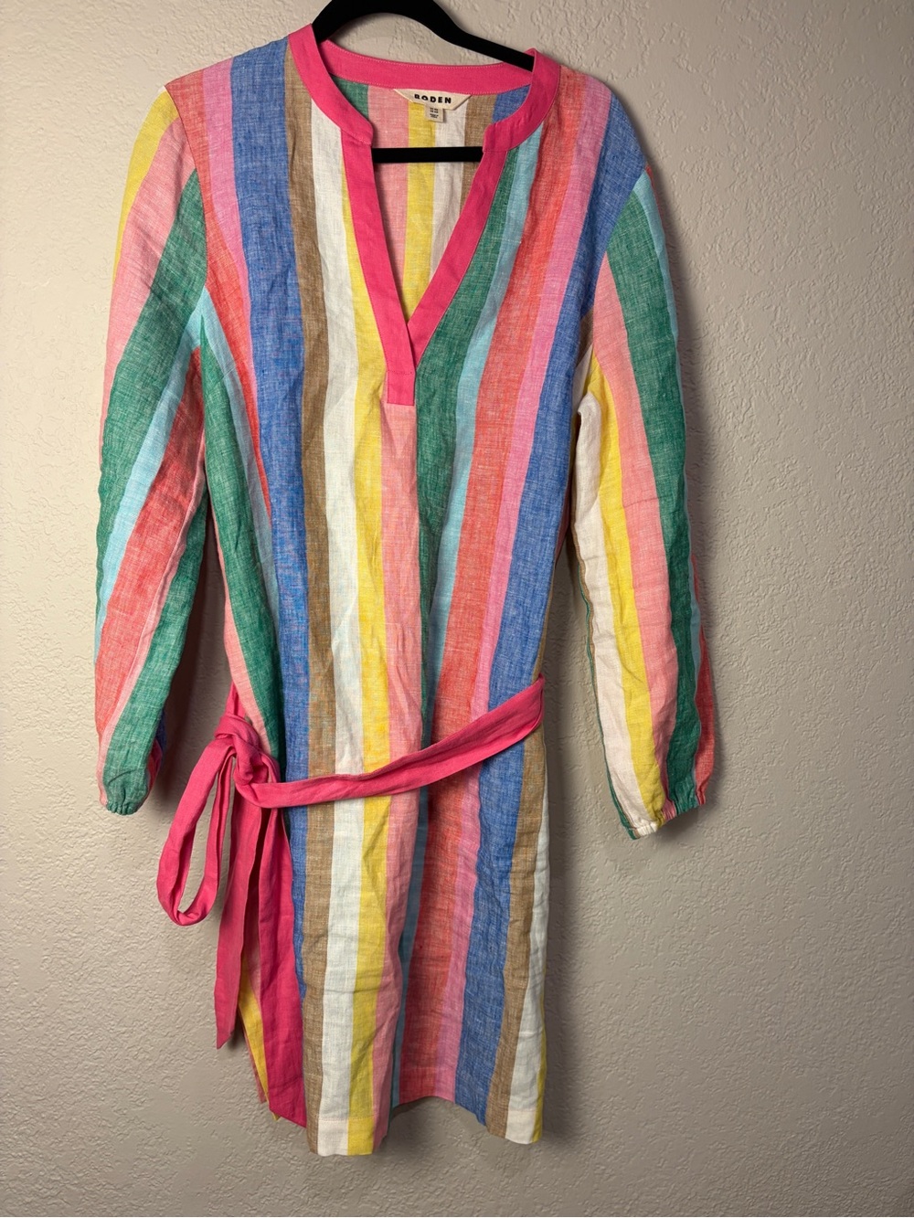Boden Araia Twill Shirt Dress Multicolor Striped Belted Size 14 XL NWT